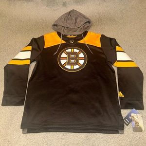 Men's Adidas Black Boston Bruins Large NHL Jersey Pullover Hoodie Hood NWT 🔥